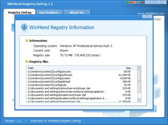 Скриншот WinMend Registry Defrag 1.3.7