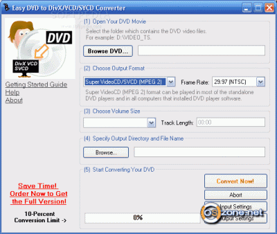Скриншот Easy DVD to DivX/VCD/SVCD Converter 3.0.48