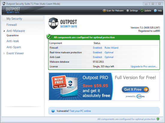  Agnitum Outpost Security Suite FREE 7.1