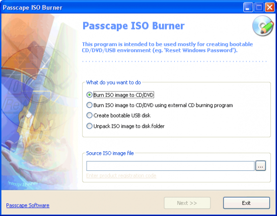 Скриншот Passcape ISO Burner 1.3.0