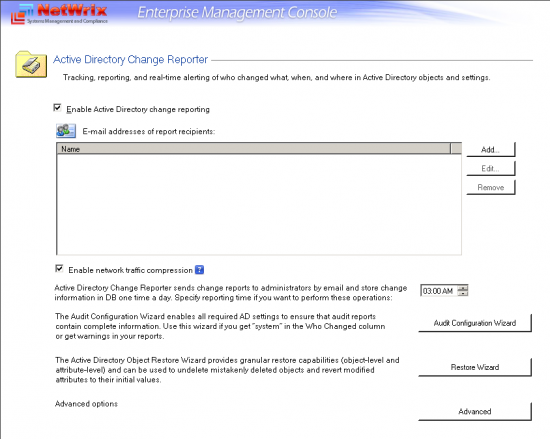 Скриншот NetWrix Active Directory Change Reporter 6.0