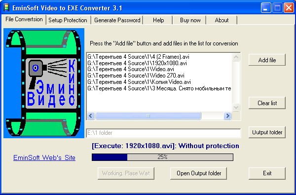 Скриншот EminSoft Video To EXE converter 3.1