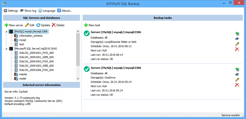 Скриншот ADVSoft SQL Backup 2.0.252