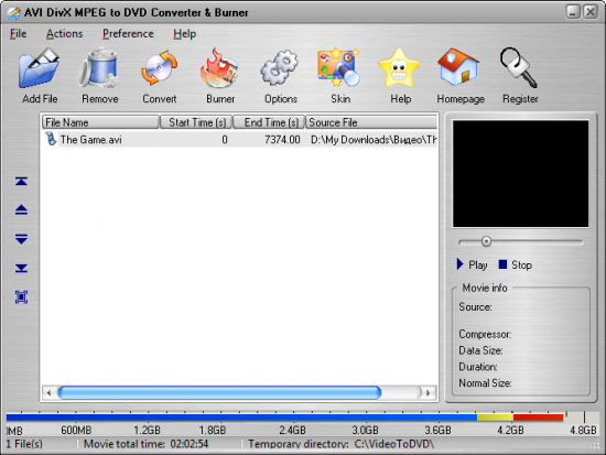 Скриншот AVI DivX MPEG to DVD Converter & Burner 5.2.9