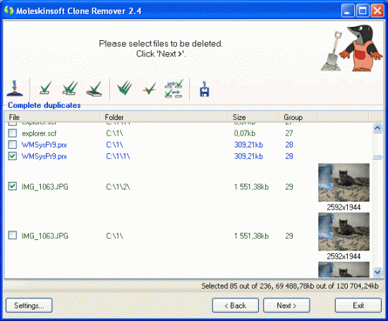 Скриншот Moleskinsoft Clone Remover 3.7