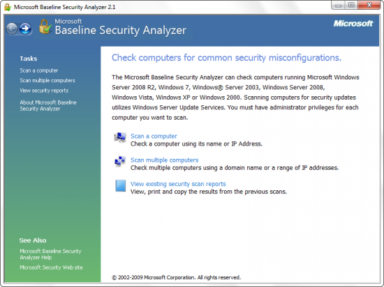 Скриншот Microsoft Baseline Security Analyzer 2.3.2211.0