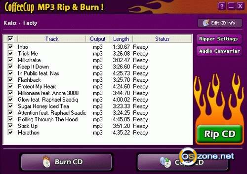 Скриншот CoffeeCup MP3 Rip & Burn 4.0