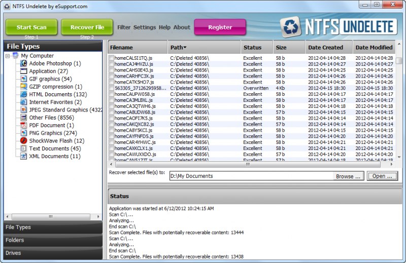 Скриншот NTFS Undelete 3.0.8.322