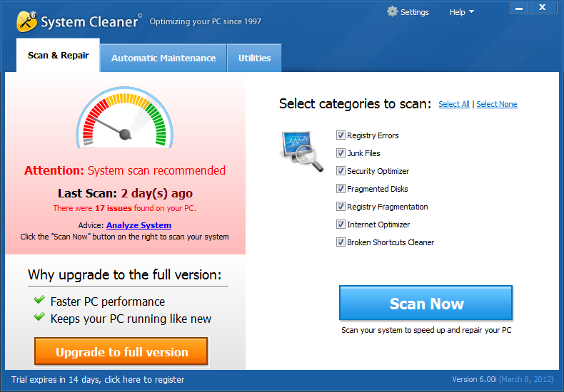 Скриншот System Cleaner 7.7.40.800