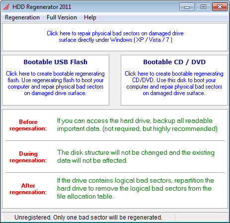 Скриншот HDD Regenerator 2011