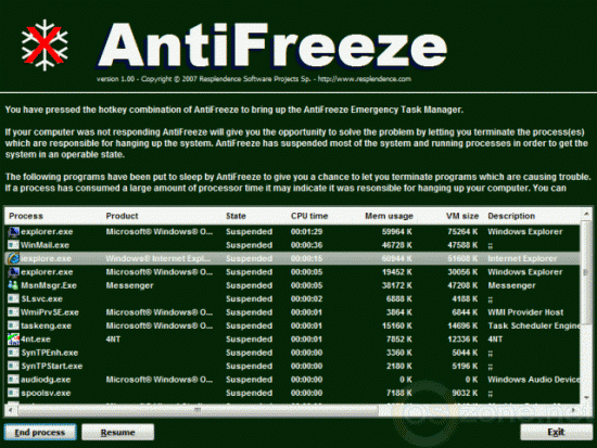 Скриншот AntiFreeze 1.01