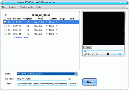 Скриншот Ideal DVD to AVI Converter 2.0.7