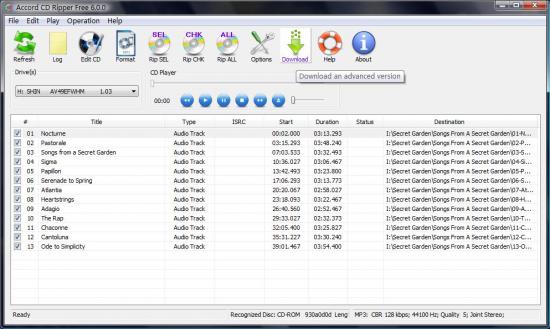 Скриншот Accord CD Ripper Free 6.9.1