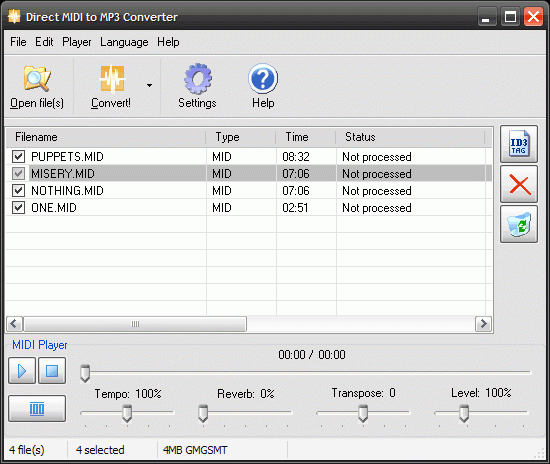 Скриншот Direct MIDI to MP3 Converter 7.0