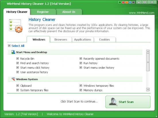 Скриншот WinMend History Cleaner 1.4.4