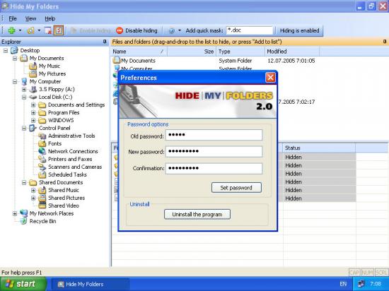 Скриншот Hide My Folders 2.1