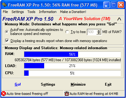 Скриншот FreeRAM XP Pro 1.52