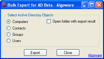 Скриншот Algoware Active Directory Bulk Export 1.0