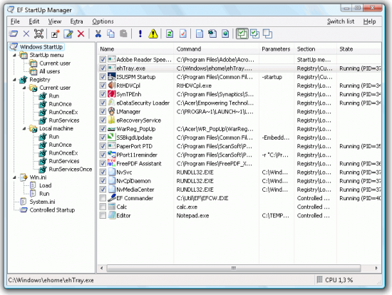 Скриншот EF StartUp Manager 18.03