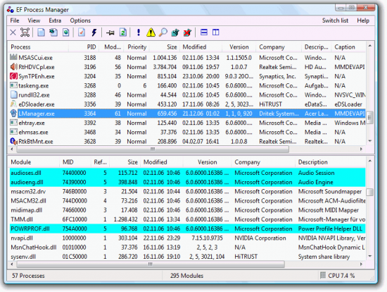 Скриншот EF Process Manager 18.03