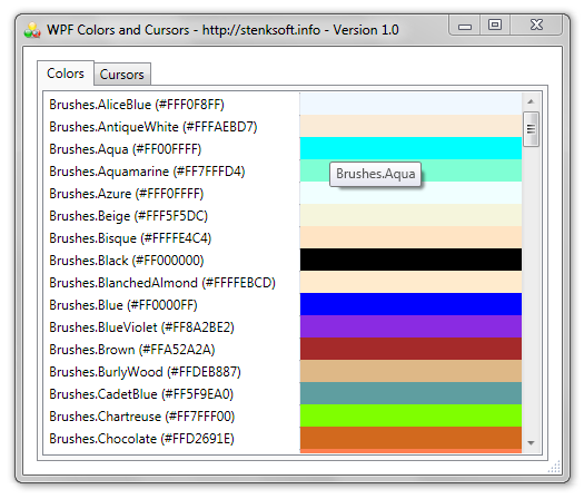 WPF Colors and Cursors 1.0
